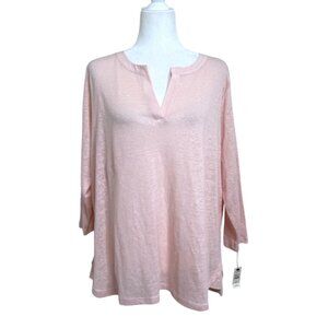 Talbots Womens Light Pink V-Neck Linen Top Blouse 3/4 Sleeve Size 2X Petite NEW